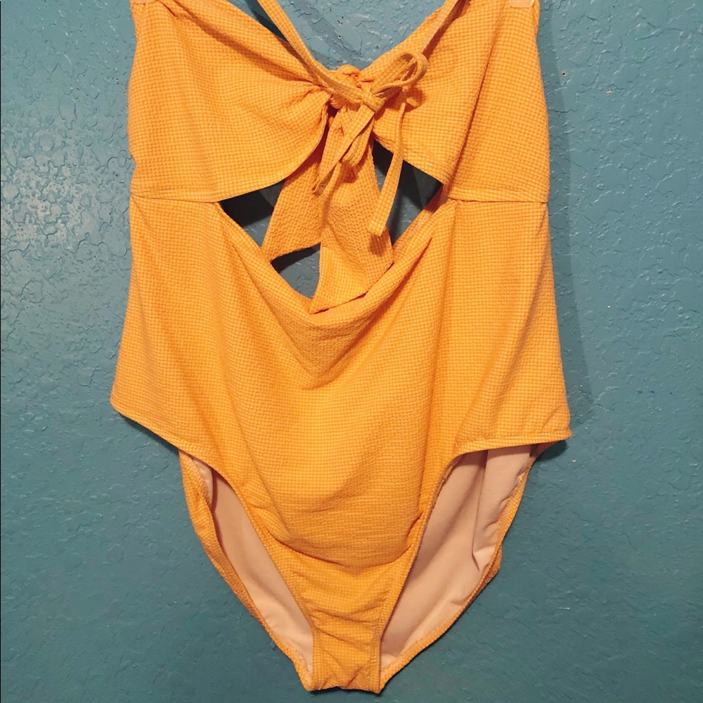 Yellow gingham one piece swimsuit